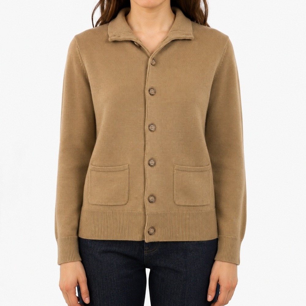 APC Womens Camel Merino Wool Blend Button Front Cardigan Sweater Tan S/M